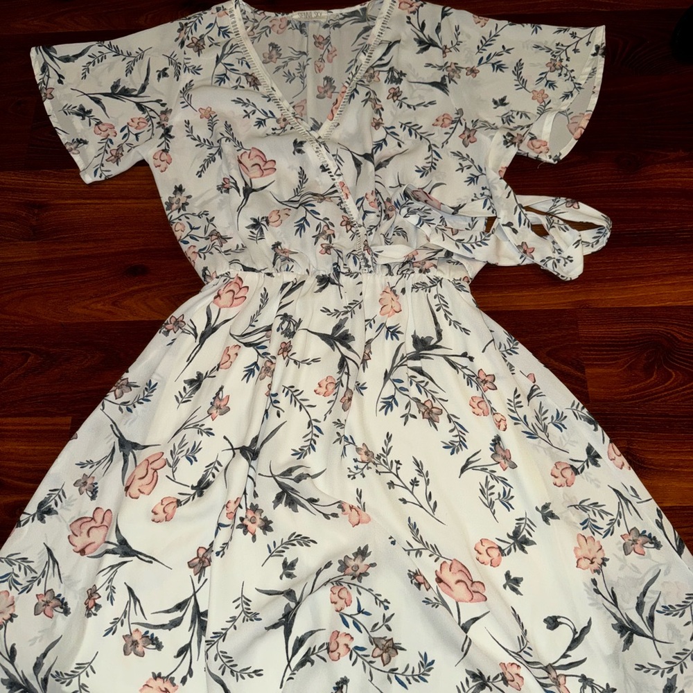Floral Print Dress with Tie Waist